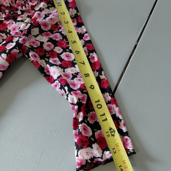 VTG Y2K 90s Zinc Mesh Dress XS/S Pink Red Floral Fairy Romantic Stretch Ruffle - Picture 11 of 13